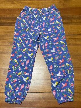 Boden Navy Blue Viscose Summer Pants with Colorful Bird Print Size 10